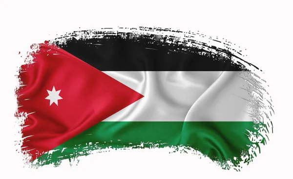 Flaga Jordanii Pociągnięcie Pędzla Typografia Liternictwo Logo Etykieta Baner Białym — Zdjęcie stockowe