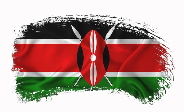 Keňská Vlajka Tahy Štětcem Typografie Písmo Logo Štítek Prapor Bílém — Stock fotografie