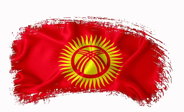 Kyrgyzstánská Vlajka Tahy Štětcem Typografie Písmo Logo Štítek Prapor Bílém — Stock fotografie