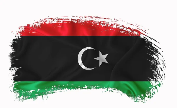 Libyen Flagga Pensel Stroke Typografi Bokstäver Logotyp Etikett Banner Vit — Stockfoto