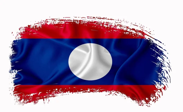 Laoská Vlajka Tahy Štětcem Typografie Písmo Logo Štítek Prapor Bílém — Stock fotografie