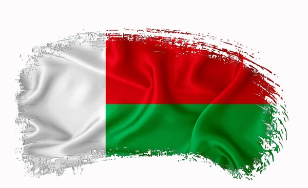 Bandeira Madagascar Pincelada Tipografia Letras Logotipo Rótulo Banner Fundo Branco — Fotografia de Stock