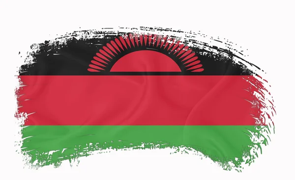Malawi Flagga Pensel Stroke Typografi Bokstäver Logotyp Etikett Banner Vit — Stockfoto