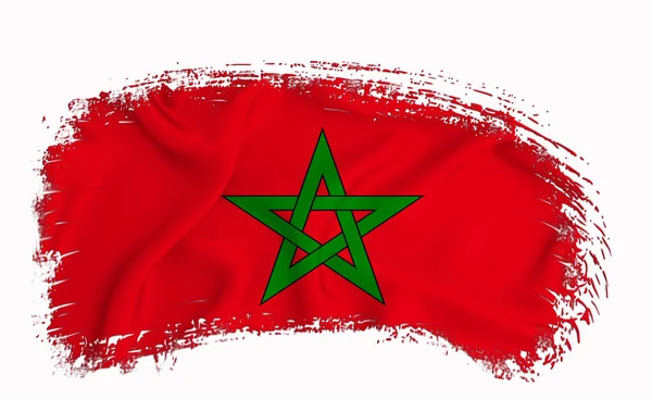 Marokkó Zászló Ecset Stroke Tipográfia Felirat Logó Címke Banner Fehér — Stock Fotó