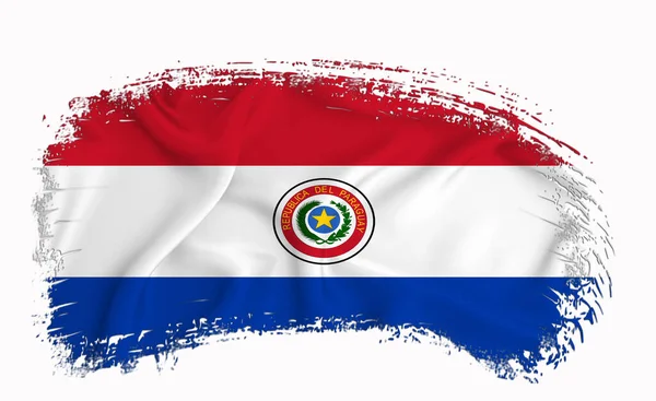 Прапор Парагваю Мазка Пензля Типографія Напис Логотип Етикетка Банер Білому — стокове фото