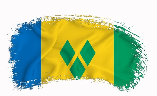 Saint Vincent Grenadines Flag Brush Stroke Typography Lettering Logo Label — Stock Photo, Image
