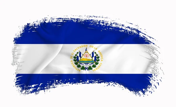 Флаг Сальвадора Мазок Кистью Типография Надпись Логотип Этикетка Баннер Белом — стоковое фото