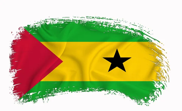 Sao Tome Flagge Pinselstrich Typografie Schriftzug Logo Etikett Banner Auf — Stockfoto