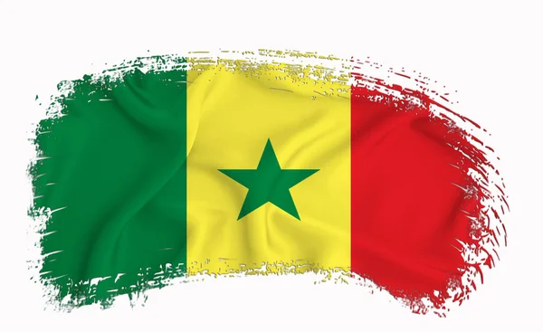 Senegalflagge Pinselstrich Typografie Schriftzug Logo Etikett Banner Auf Weißem Hintergrund — Stockfoto