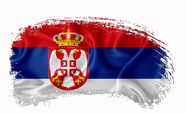 Bandera Serbia Pincelada Tipografía Letras Logotipo Etiqueta Banner Sobre Fondo — Foto de Stock