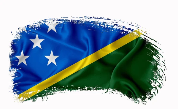 Bandiera Delle Isole Salomone Pennellata Tipografia Lettering Logo Etichetta Banner — Foto Stock