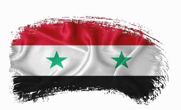 Drapeau Syrie Coup Pinceau Typographie Lettrage Logo Étiquette Bannière Sur — Photo