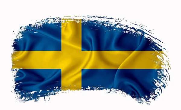 Sweden Flag Brush Stroke Typography Lettering Logo Label Banner White — Stock Photo, Image