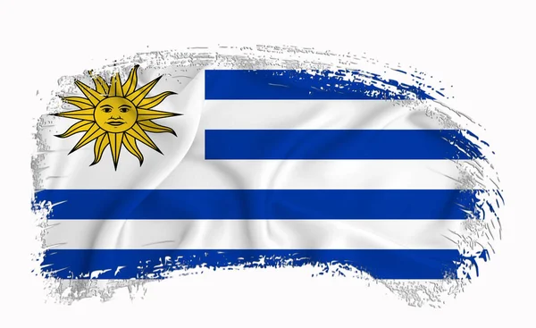 Uruguay Flagga Pensel Stroke Typografi Bokstäver Logotyp Etikett Banner Vit — Stockfoto