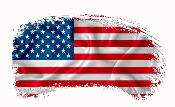 Usa Flagga Pensel Stroke Typografi Bokstäver Logotyp Etikett Banner Vit — Stockfoto