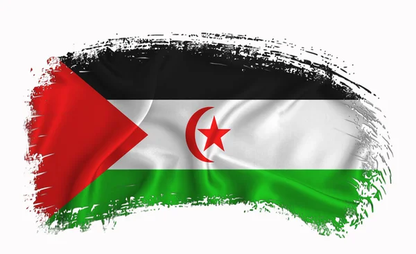 Västsahara Flagga Pensel Stroke Typografi Bokstäver Logotyp Etikett Banner Vit — Stockfoto