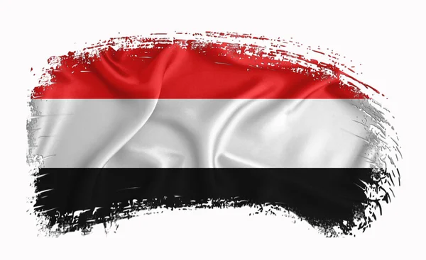 Bandera Yemen Pincelada Tipografía Letras Logotipo Etiqueta Bandera Sobre Fondo — Foto de Stock