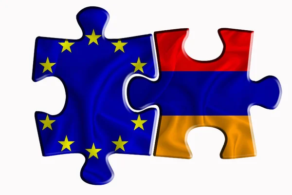 Drapelul Armeniei Drapelul Uniunii Europene Două Piese Puzzle Fundal Alb — Fotografie, imagine de stoc