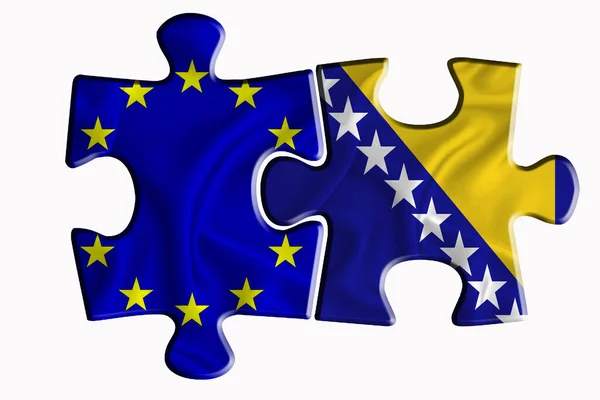 Bosnia Herzegovina Flag European Union Flag Two Puzzle Pieces White — Stock Photo, Image