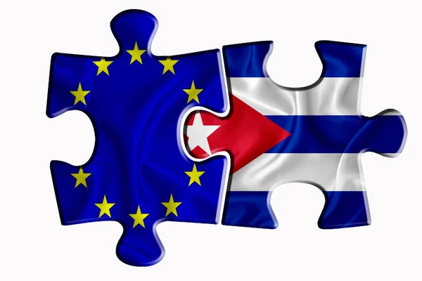 Bandera Cuba Bandera Unión Europea Dos Piezas Rompecabezas Sobre Fondo —  Fotos de Stock