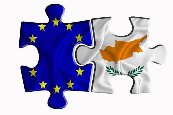 Bandiera Cipro Bandiera Dell Unione Europea Due Pezzi Puzzle Sfondo — Foto Stock