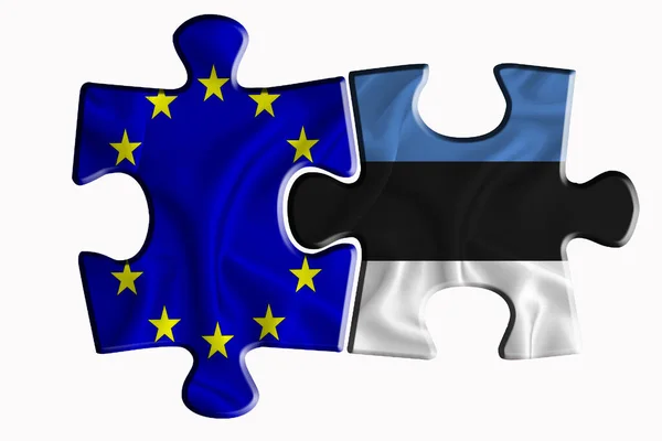 Estland Vlag Europese Unie Vlag Twee Puzzelstukjes Witte Geïsoleerde Achtergrond — Stockfoto