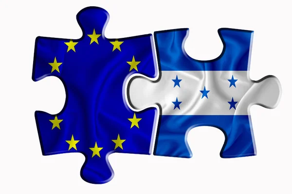 Drapelul Honduras Drapelul Uniunii Europene Două Piese Puzzle Fundal Alb — Fotografie, imagine de stoc