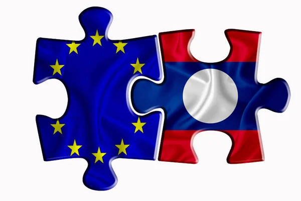 Laos Vlag Vlag Van Europese Unie Twee Puzzelstukjes Een Witte — Stockfoto