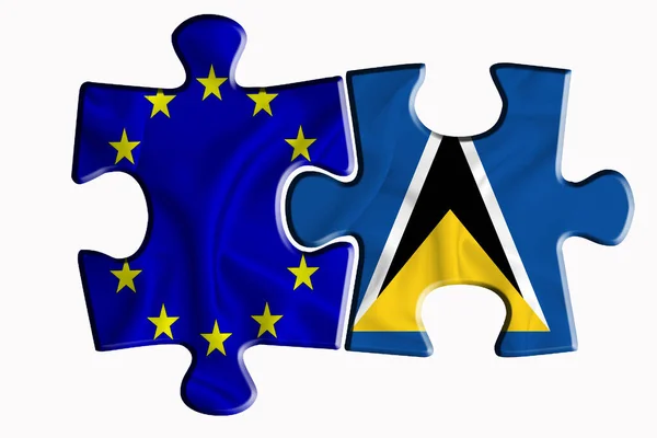 Прапор Сент Люсії Прапор Європейського Союзу Двох Головоломках Білому Ізольованому — стокове фото