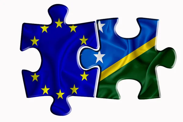 Прапор Соломонових Островів Прапор Європейського Союзу Двох Головоломках Білому Ізольованому — стокове фото