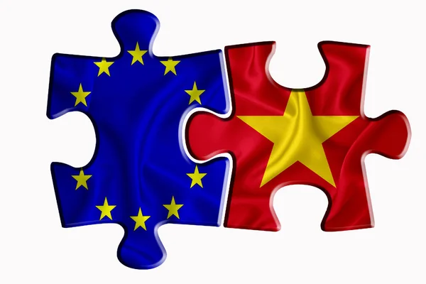 Прапор Єтнаму Прапор Європейського Союзу Двох Головоломках Білому Ізольованому Тлі — стокове фото