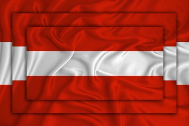 Arka planda Avusturya bayrağı. Birbirine üç bayrak çekiliyor. Tasarım çözümleri kavramı. 3 Boyutlu Hazırlama