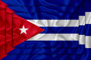 Arka planda Küba bayrağı. Birbirine üç bayrak çekiliyor. Tasarım çözümleri kavramı. 3 Boyutlu Hazırlama