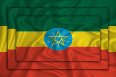 Arka planda Etiyopya bayrağı. Birbirine üç bayrak çekiliyor. Tasarım çözümleri kavramı. 3 Boyutlu Hazırlama