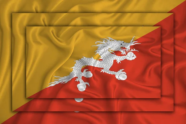 Bandera Bután Sobre Textura Fondo Tres Banderas Superponen Entre Concepto —  Fotos de Stock