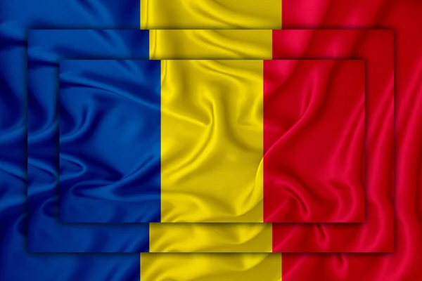 Σημαία Τσαντ Υφή Φόντου Τρεις Σημαίες Υπερισχύουν Μία Της Άλλης — Φωτογραφία Αρχείου