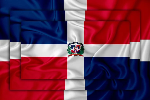 Dominicana Vlag Achtergrond Textuur Drie Vlaggen Worden Elkaar Heen Gelegd — Stockfoto