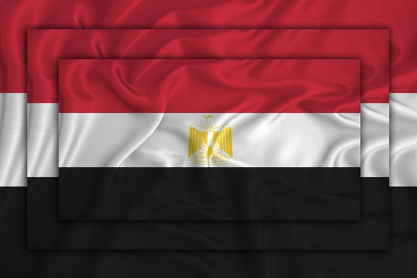 Egypten Flagga Bakgrunden Textur Tre Flaggor Läggs Ovanpå Varandra Konceptet — Stockfoto