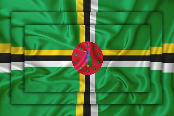 Dominica Flagga Bakgrunden Textur Tre Flaggor Läggs Ovanpå Varandra Konceptet — Stockfoto