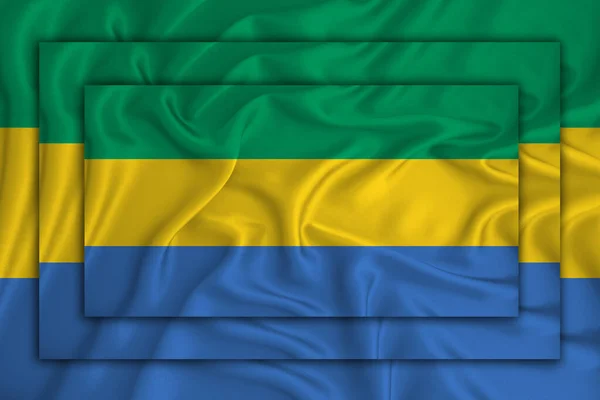 Габонский Флаг Фоне Текстуры Три Флага Накладываются Друг Друга Концепция — стоковое фото