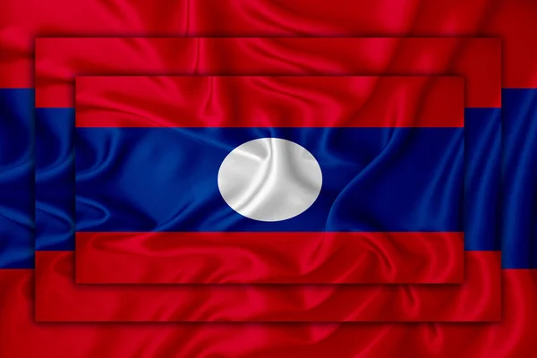 Laos Flagge Auf Dem Hintergrund Textur Drei Flaggen Sind Übereinander — Stockfoto