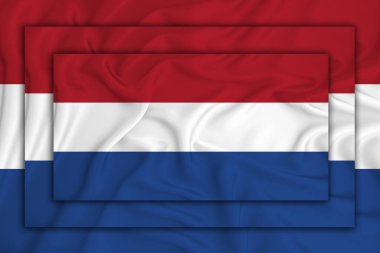 Arka planda Hollanda bayrağı. Birbirine üç bayrak çekiliyor. Tasarım çözümleri kavramı. 3 Boyutlu Hazırlama