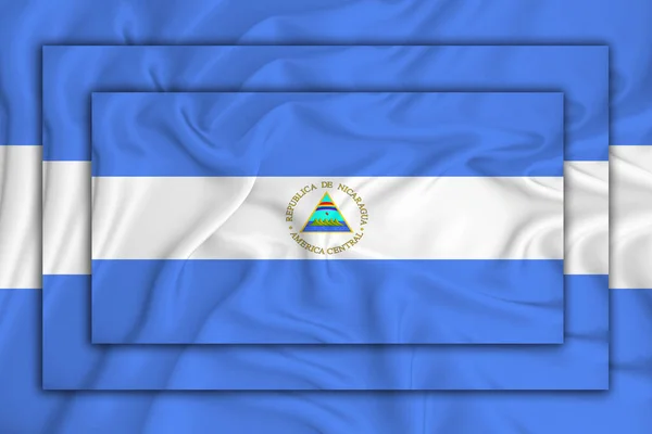 Bandera Nicaragua Sobre Textura Fondo Tres Banderas Superponen Entre Concepto — Foto de Stock