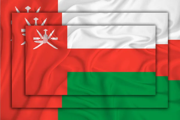 Bandeira Omã Textura Fundo Três Bandeiras São Sobrepostas Umas Outras — Fotografia de Stock