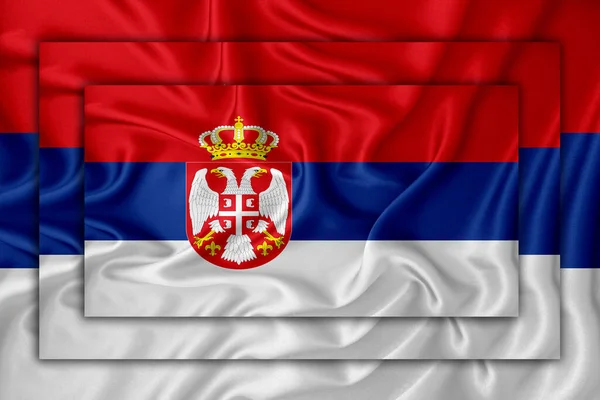 Bandera Serbia Sobre Textura Fondo Tres Banderas Superponen Entre Concepto — Foto de Stock