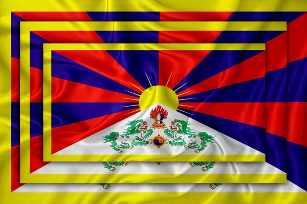 Bandeira Tibete Textura Fundo Três Bandeiras São Sobrepostas Umas Outras — Fotografia de Stock