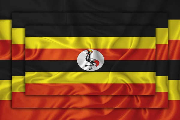 Bandeira Uganda Textura Fundo Três Bandeiras São Sobrepostas Umas Outras — Fotografia de Stock