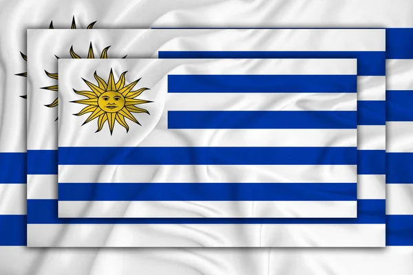 Флаг Уругвая Фоне Текстуры Три Флага Накладываются Друг Друга Концепция — стоковое фото