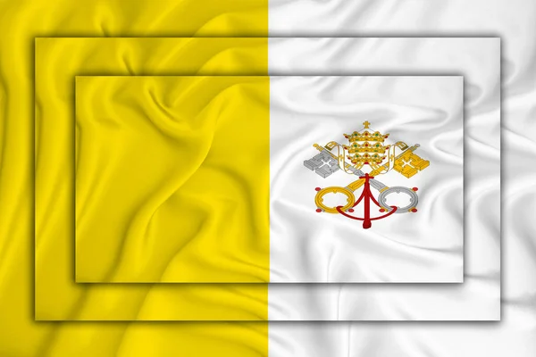 Vaticaanse Vlag Achtergrond Textuur Drie Vlaggen Worden Elkaar Heen Gelegd — Stockfoto