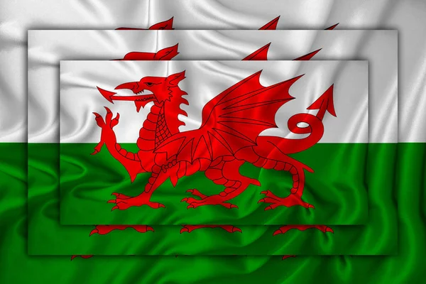 ウェールズの国旗を背景の質感で表現 3つの旗が重ねられている デザインソリューションのコンセプト 3Dレンダリング — ストック写真